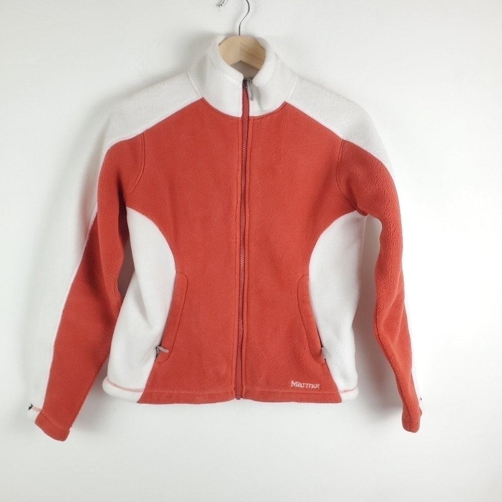 Marmot Polartec Colorblock Fleece fullzip jacket reddish orange & Ivory